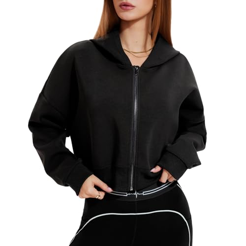 Airfree Womens Zip Up Hoodies Cropped Sweatshirt Workout Long Sleeve Jackets Hooded Y2K Casual Coat for Women