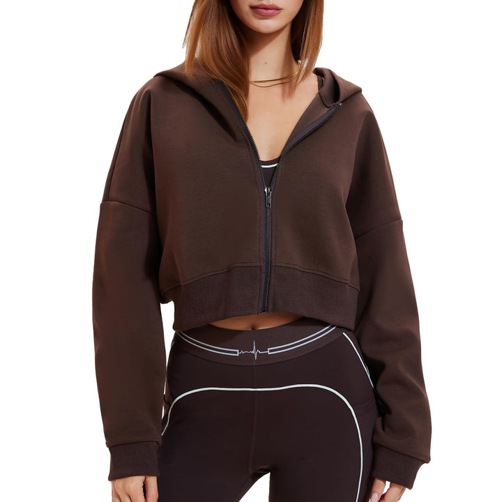 Airfree Womens Zip Up Hoodies Cropped Sweatshirt Workout Long Sleeve Jackets Hooded Y2K Casual Coat for Women