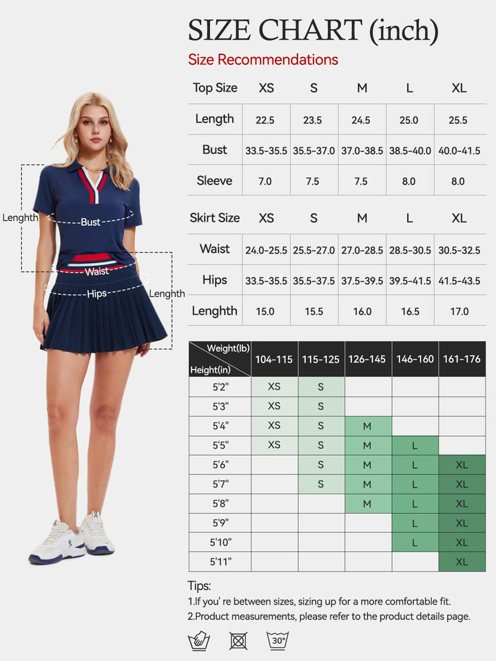 Tennis Skirt Set for Women Color Block V Neck Golf Pickleball Outfits Pleated Athletic Two Piece Skirts Sets
