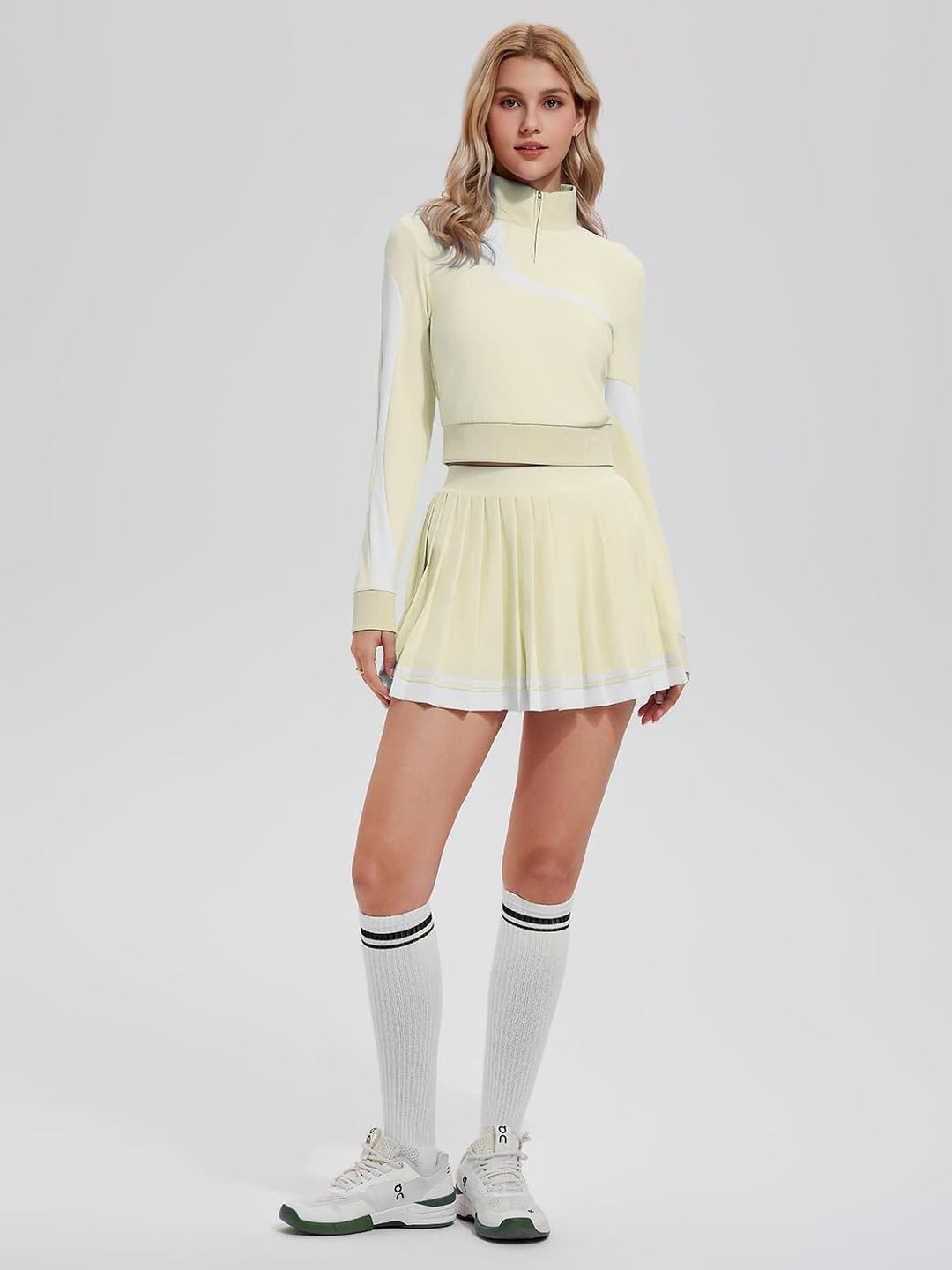 Women 2 Piece Skirt Set Golf Outfits Half Zip Long Sleeve Pullover Tennis Skirt Matching Sets Athletic Tracksuits