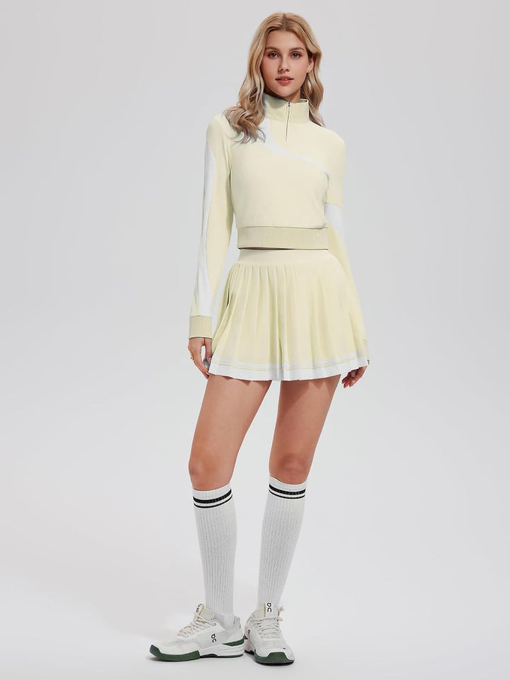 Women 2 Piece Skirt Set Golf Outfits Half Zip Long Sleeve Pullover Tennis Skirt Matching Sets Athletic Tracksuits