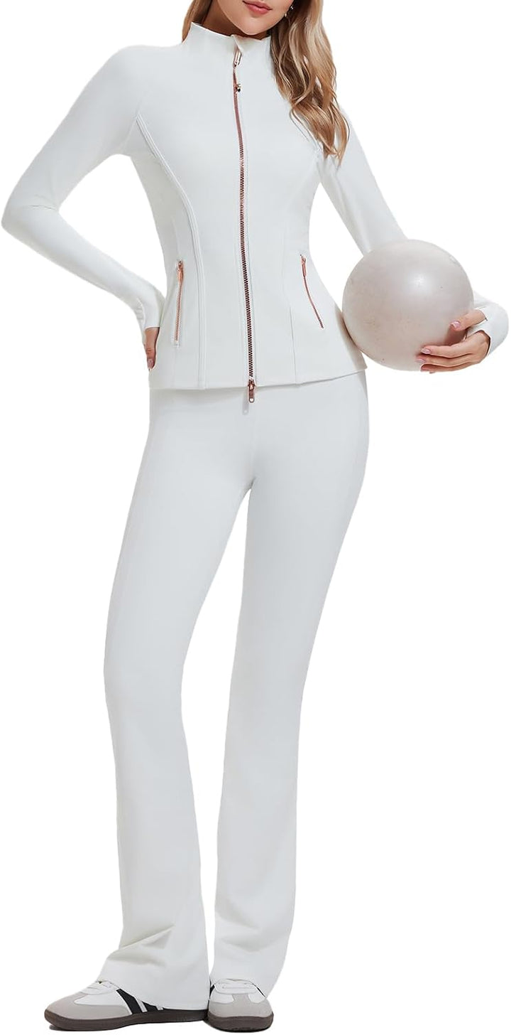 Airfree Womens Sweatsuits 2 Piece Set Tracksuit Full Zip Up Jacket and Contrast Striped Bell Bottom Pants Outfits Lounge Sets
