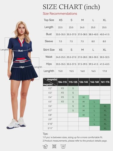 Tennis Skirt Set for Women Color Block V Neck Golf Pickleball Outfits Pleated Athletic Two Piece Skirts Sets