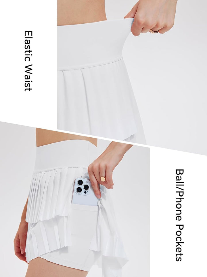 Tennis Skirt Set for Women Two Piece Golf Pickleball Outfits Double Ruffle Pleated Athletic Skirts Sets with Pockets