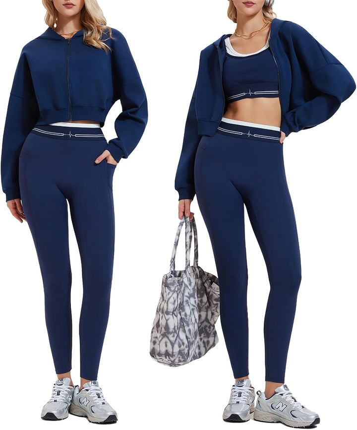 Airfree Two Piece Sets for Women Cropped Zip Up Hoodie High Waisted Leggings Fall Sweatshirt Tracksuit Sets Casual Outfit