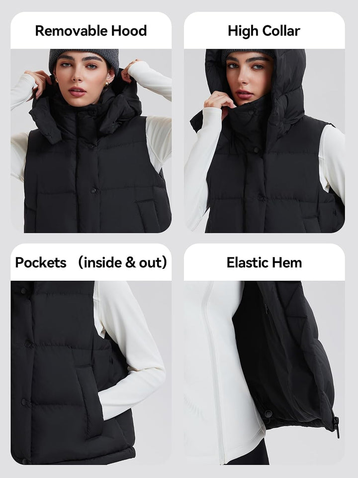 Airfree Women Cropped Puffer Vest 800 Fill Lightweight Goose Down Jacket Sleeveless Winter Coats with Removable Hood