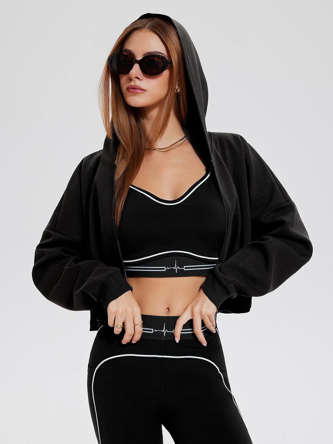 Airfree Womens Zip Up Hoodies Cropped Sweatshirt Workout Long Sleeve Jackets Hooded Y2K Casual Coat for Women