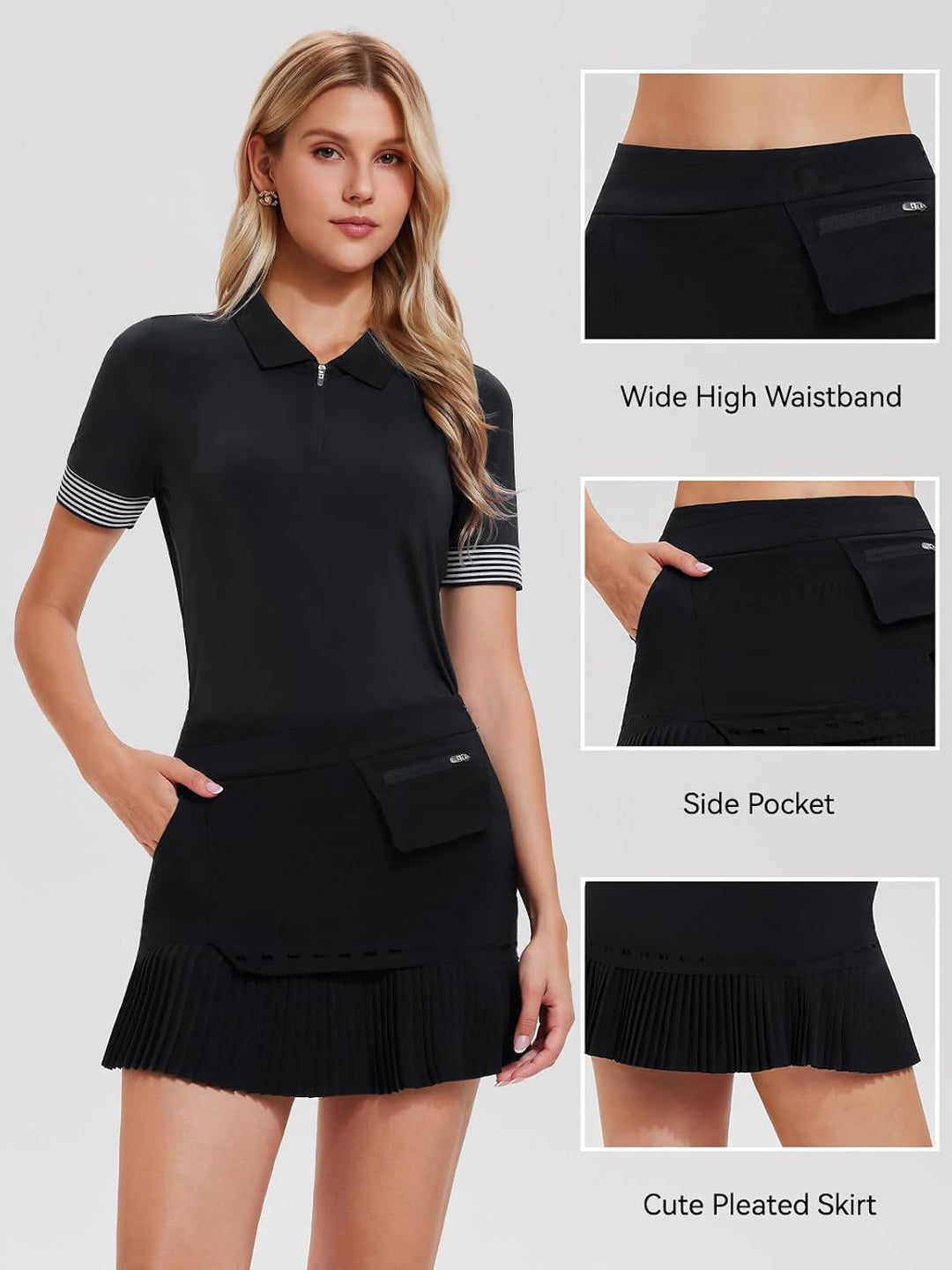 Airfree Two Piece Tennis Skirt Sets for Women Collared Polo Tops High Waisted Skirt Women 2 Piece Pickleball Golf Outfits