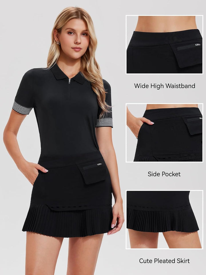 Airfree Two Piece Tennis Skirt Sets for Women Collared Polo Tops High Waisted Skirt Women 2 Piece Pickleball Golf Outfits
