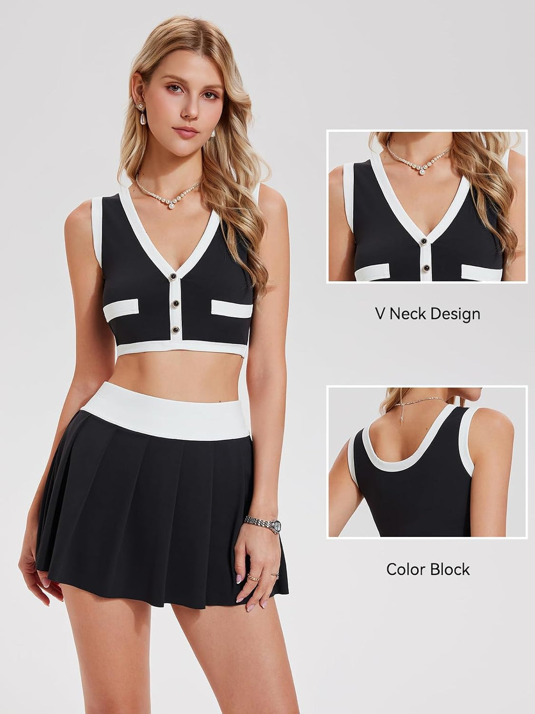 Airfree Two Piece Tennis Skirt Sets for Women Tank Tops Golf Outfits Athletic Golf Skirt Sets Women 2 Piece Outfits
