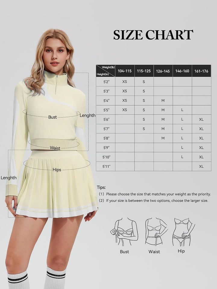 Women 2 Piece Skirt Set Golf Outfits Half Zip Long Sleeve Pullover Tennis Skirt Matching Sets Athletic Tracksuits