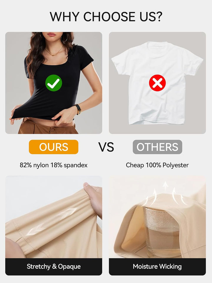 Airfree Women Short Sleeve Tops Scoop Neck Summer Shirts Slim Fit Basic Tees Casual Spring Fashion Clothes