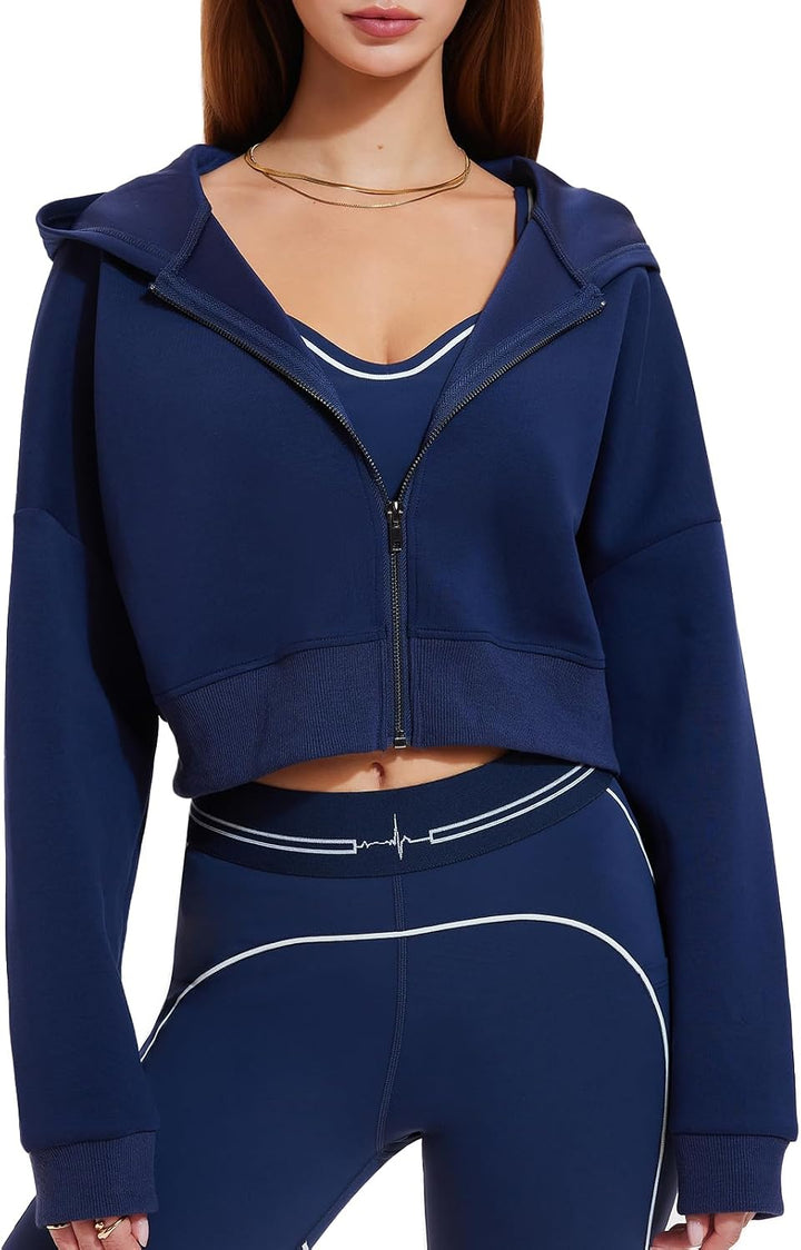 Airfree Womens Zip Up Hoodies Cropped Sweatshirt Workout Long Sleeve Jackets Hooded Y2K Casual Coat for Women