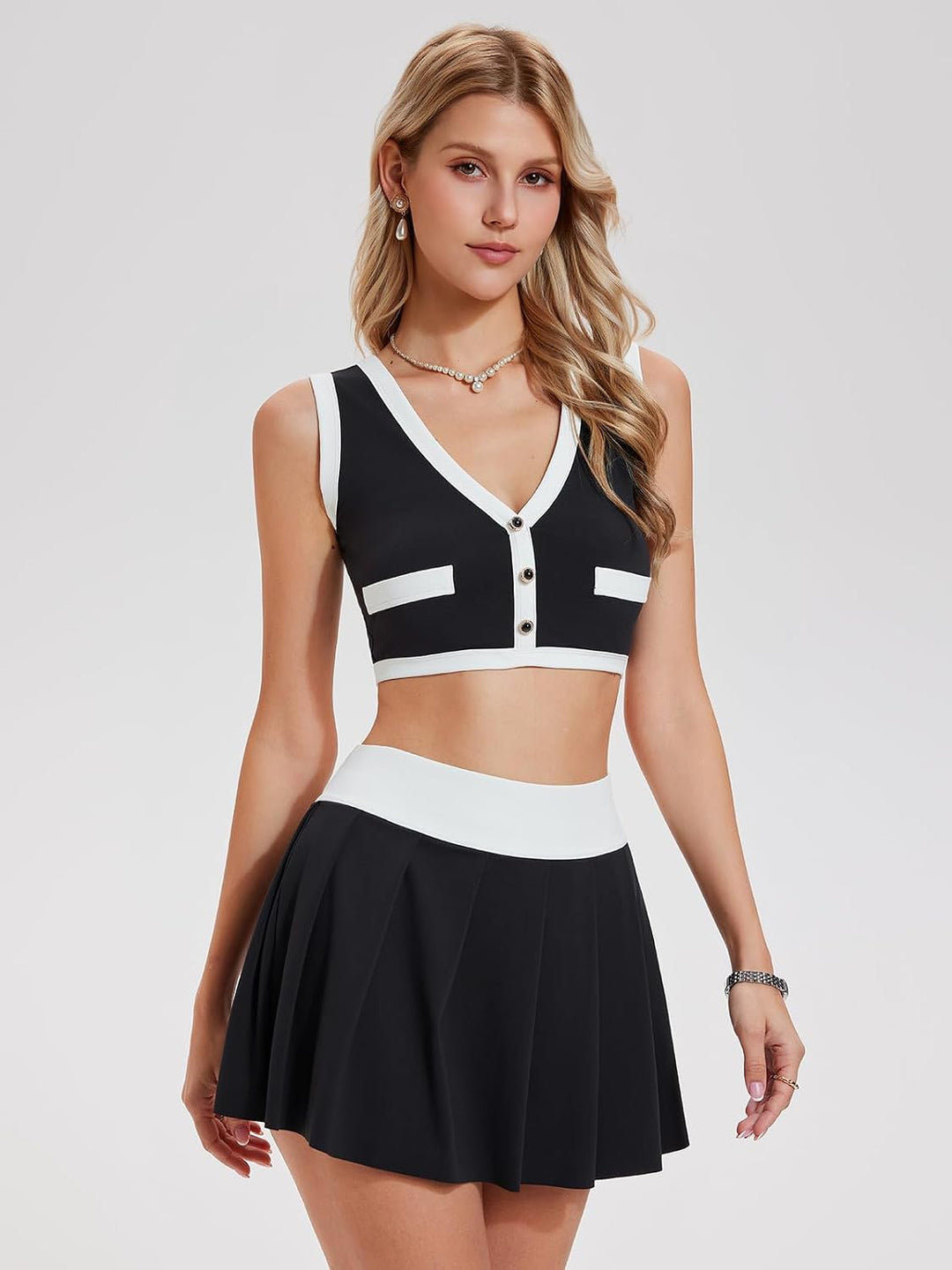 Airfree Two Piece Tennis Skirt Sets for Women Tank Tops Golf Outfits Athletic Golf Skirt Sets Women 2 Piece Outfits