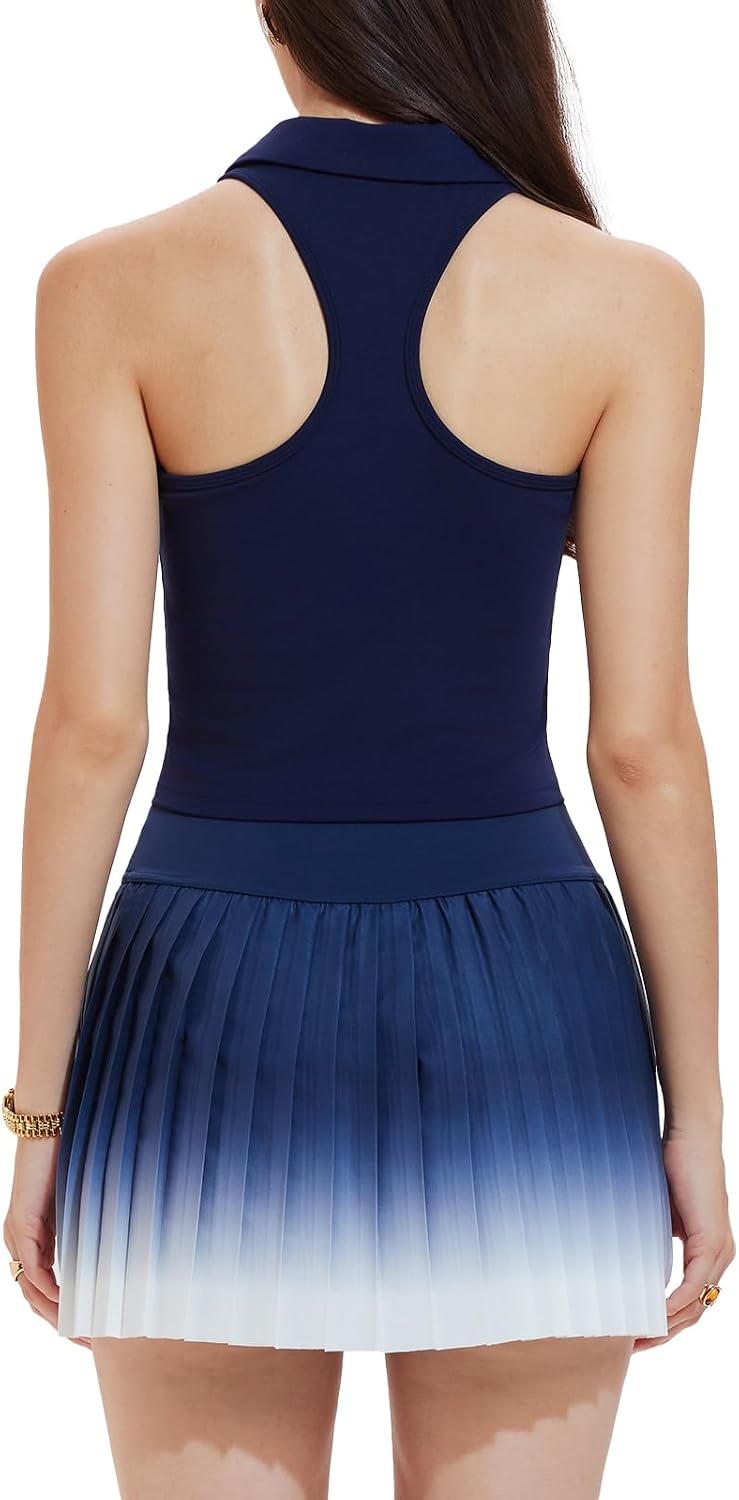 Tennis Skirt Set for Women Two Piece Golf Pickleball Outfits Double Ruffle Pleated Athletic Skirts Sets with Pockets
