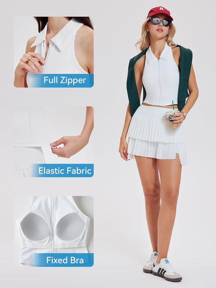 Tennis Skirt Set for Women Two Piece Golf Pickleball Outfits Double Ruffle Pleated Athletic Skirts Sets with Pockets