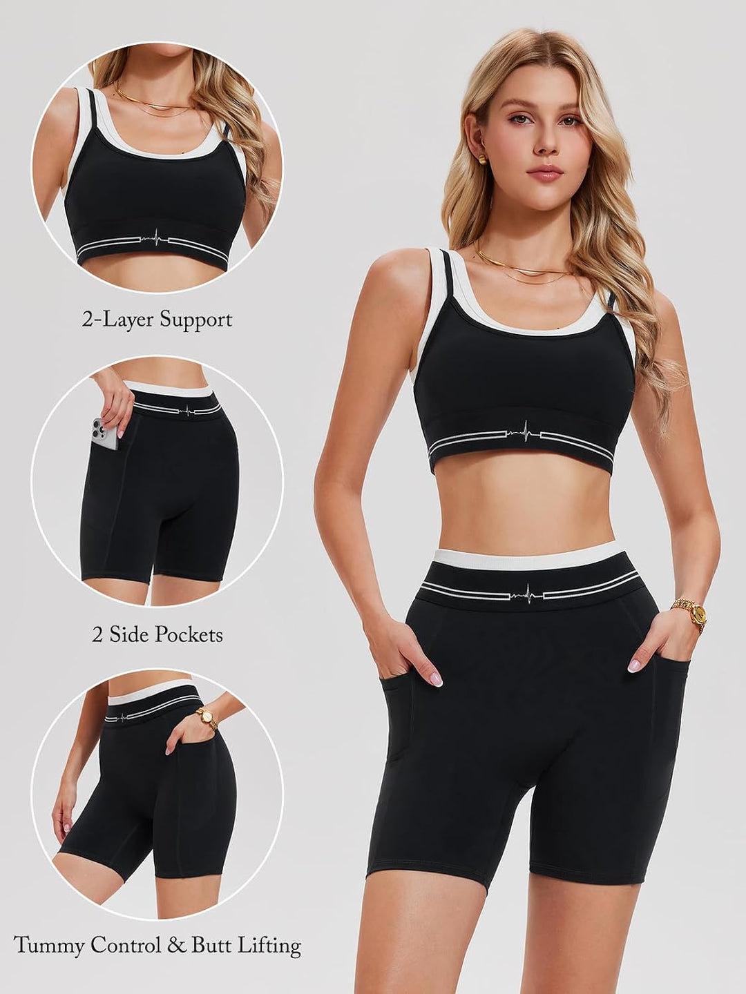 Airfree 2 Piece Workout Sets for Women Padded Sports Bra High Waisted Biker Shorts Athletic Gym Running Yoga Outfit 2026
