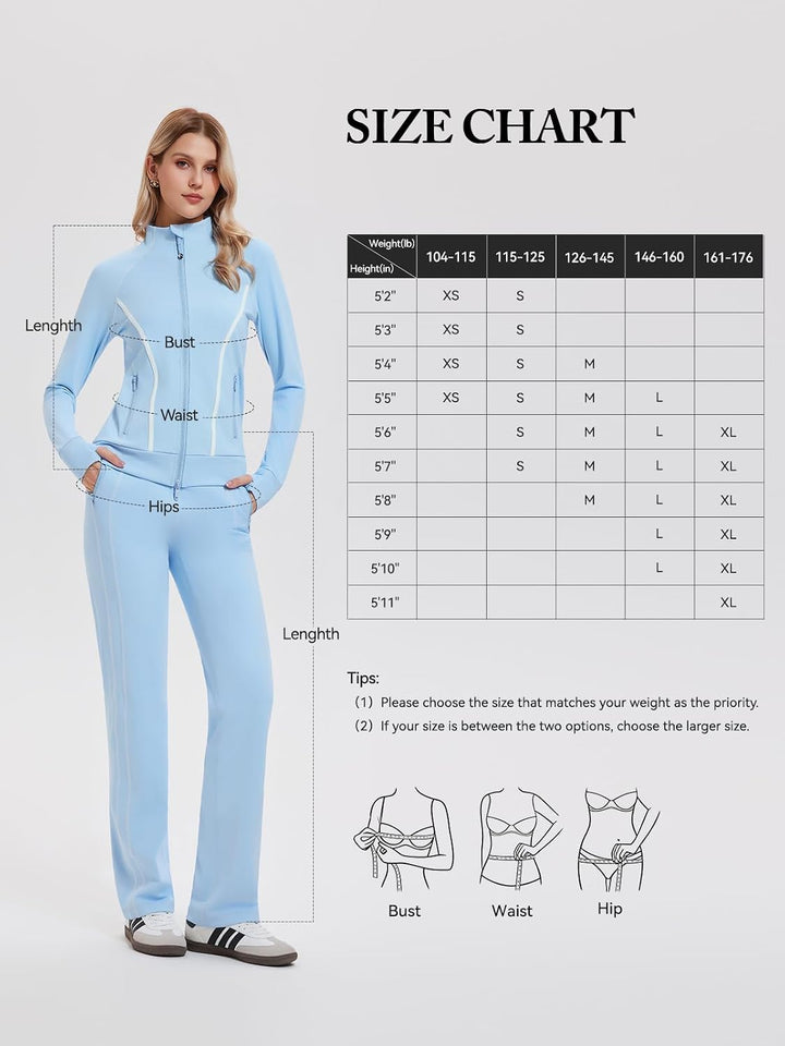 Airfree Womens Two Piece Tracksuit Slim Fit Double Zipper Jacket Straight Leg Pants Outfits 2 Piece Lounge Set Sweatsuit