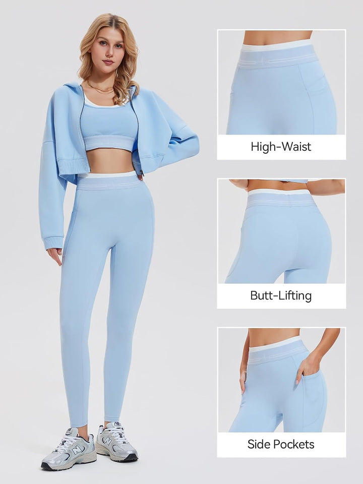 Airfree Two Piece Sets for Women Cropped Zip Up Hoodie High Waisted Leggings Fall Sweatshirt Tracksuit Sets Casual Outfit