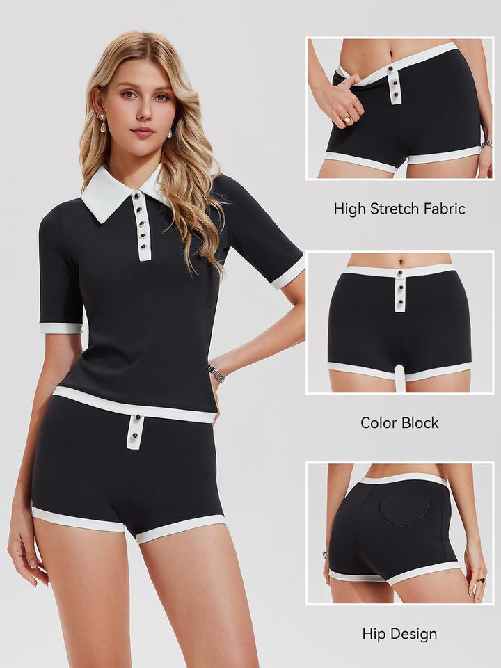 Airfree Short Sets Women 2 Piece Outfits Summer Golf Polo High Waisted Shorts Two Piece Matching Workout Sets Tracksuits
