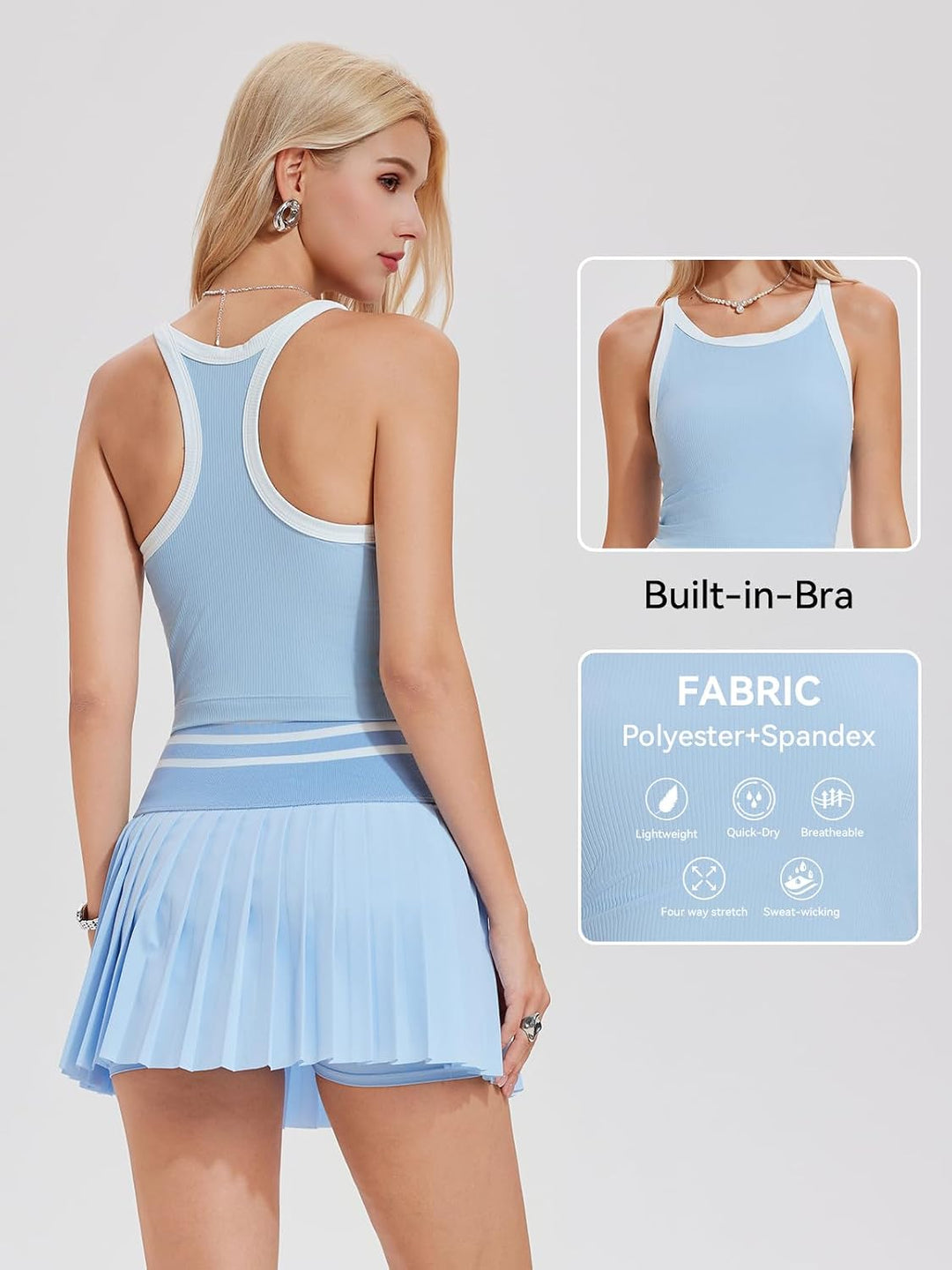 Airfree Two Piece Tennis Skirt Set Golf Outfits for Women High Waisted Tennis Short Dress with Pockets Athletic 2 Piece Sets