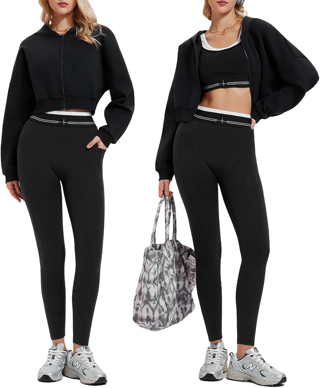 Airfree Two Piece Sets for Women Cropped Zip Up Hoodie High Waisted Leggings Fall Sweatshirt Tracksuit Sets Casual Outfit