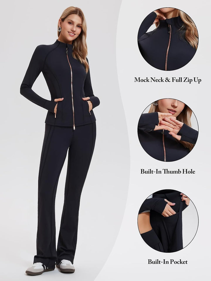 Airfree Womens Sweatsuits 2 Piece Set Tracksuit Full Zip Up Jacket and Contrast Striped Bell Bottom Pants Outfits Lounge Sets
