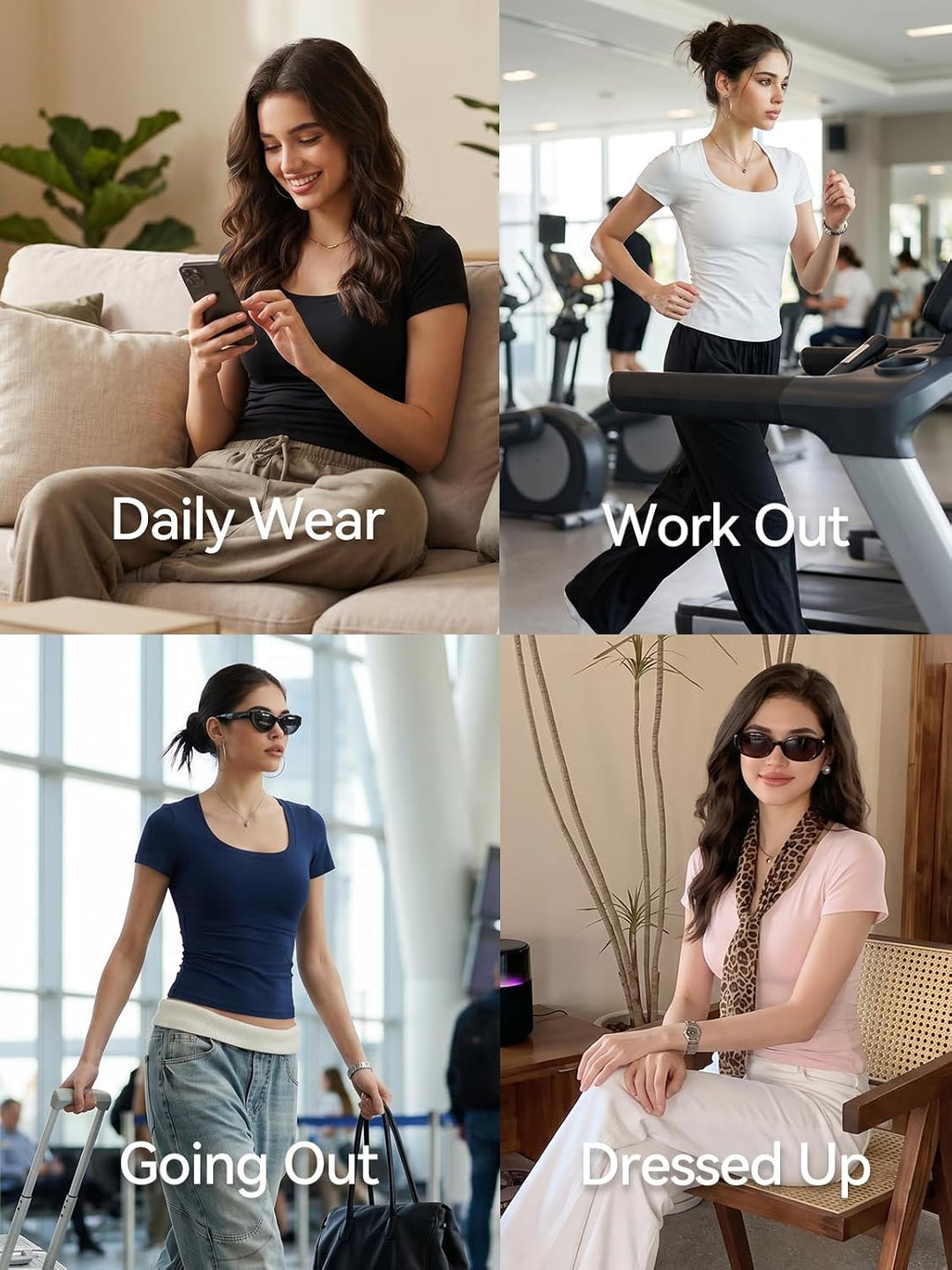 Airfree Women Short Sleeve Tops Scoop Neck Summer Shirts Slim Fit Basic Tees Casual Spring Fashion Clothes