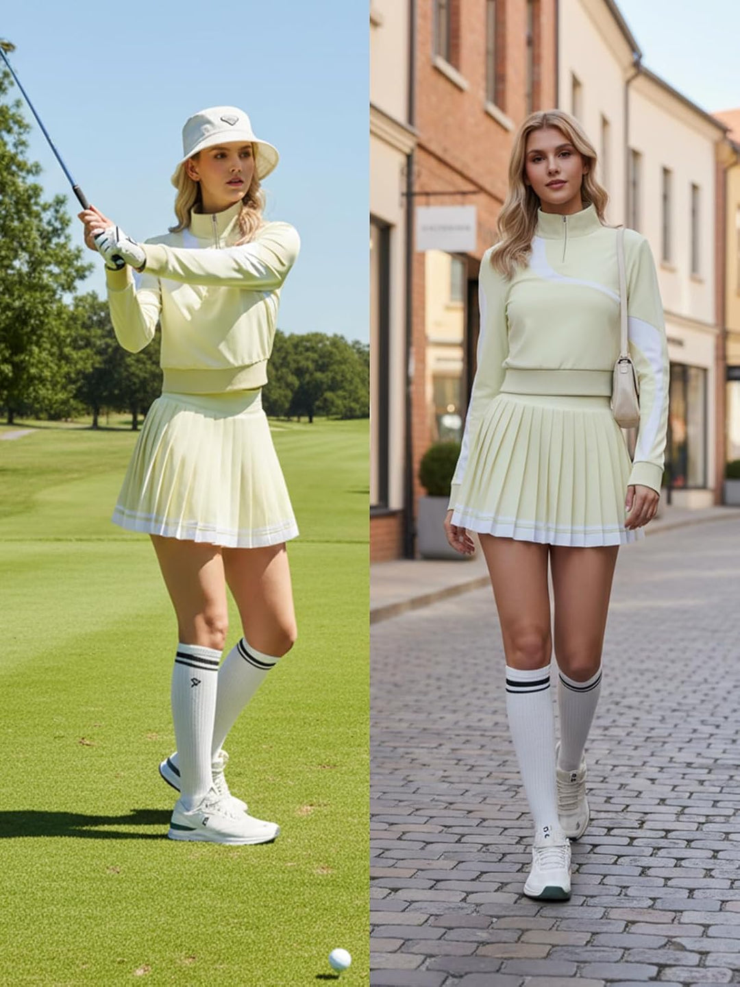Women 2 Piece Skirt Set Golf Outfits Half Zip Long Sleeve Pullover Tennis Skirt Matching Sets Athletic Tracksuits