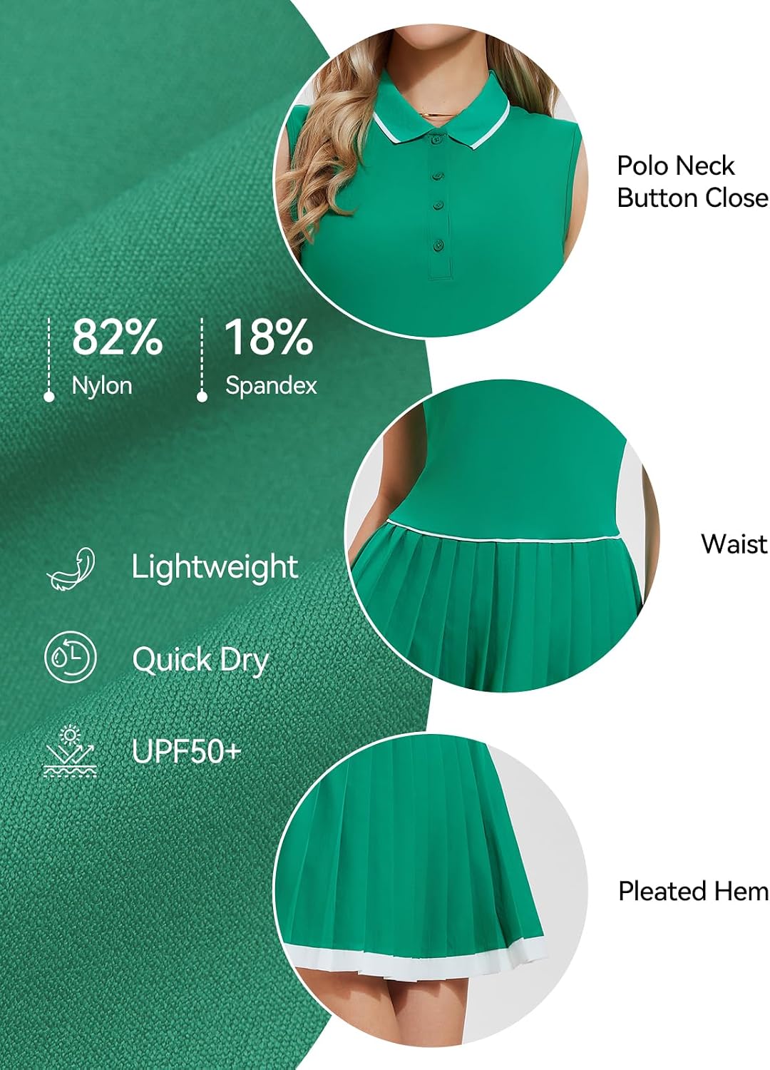 Airfree Women Tennis Dress Sleeveless Summer Polo Golf Dresses Pleated Workout Athletic Dress Button Mini Dresses