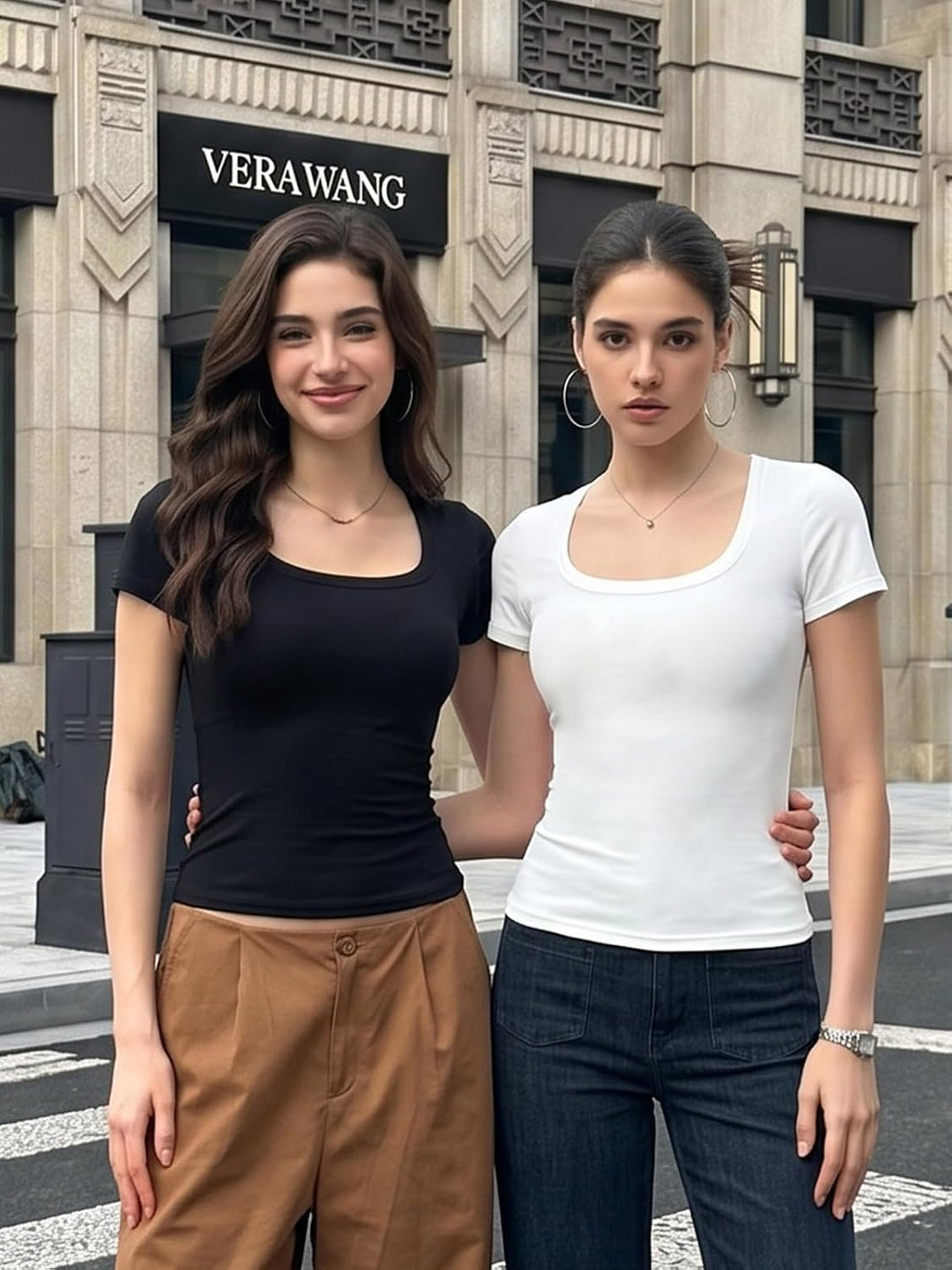 Airfree Women Short Sleeve Tops Scoop Neck Summer Shirts Slim Fit Basic Tees Casual Spring Fashion Clothes