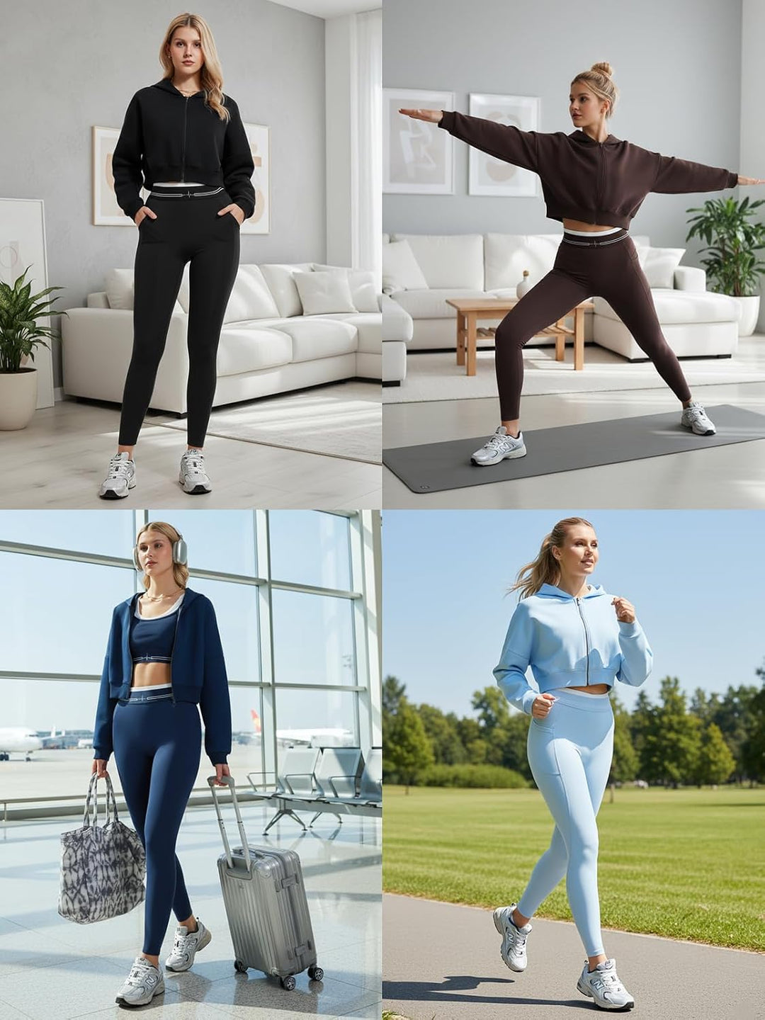 Airfree Two Piece Sets for Women Cropped Zip Up Hoodie High Waisted Leggings Fall Sweatshirt Tracksuit Sets Casual Outfit