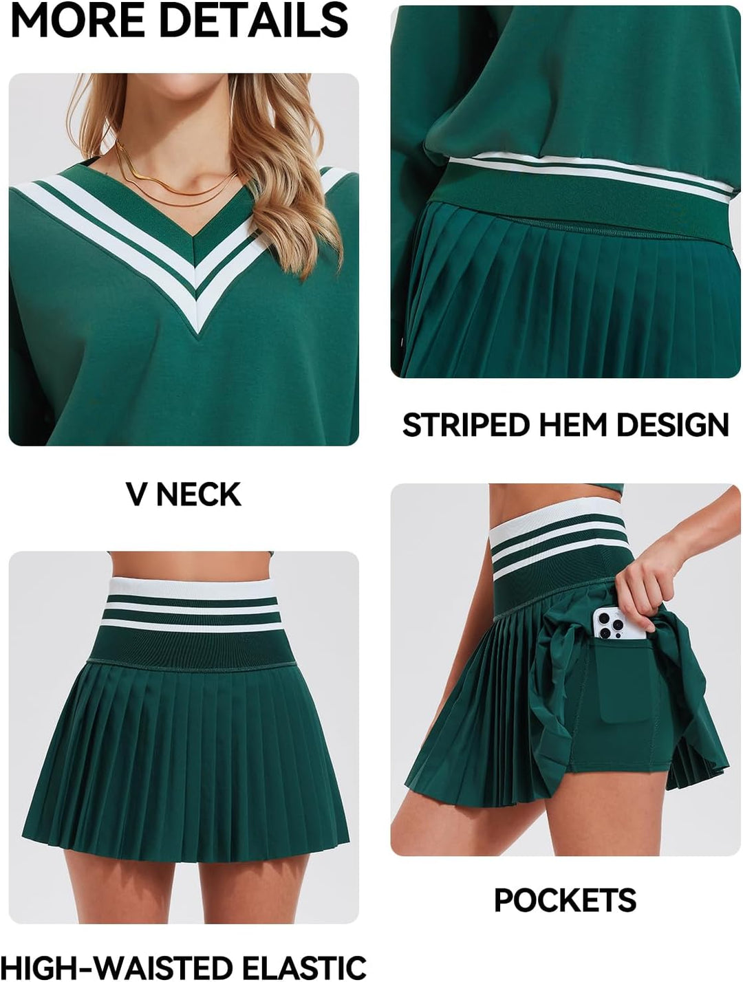 Womens Sweatsuits 2 Piece Set Color Block V Neck Sweatshirts High Waisted Tennis Running Golf Tracksuits Skirts Sets