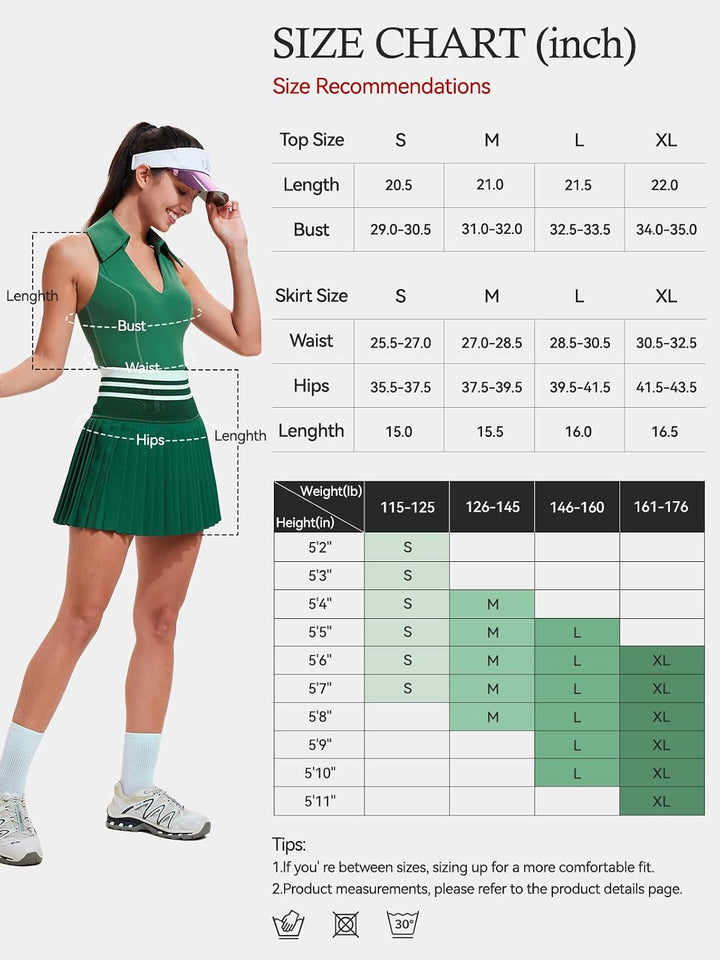 Women 2 Piece Tennis Skirt Set Polo Golf Outfits Racerback Tank Top Pleated Skort with Pockets Summer Workout Athletic Dress