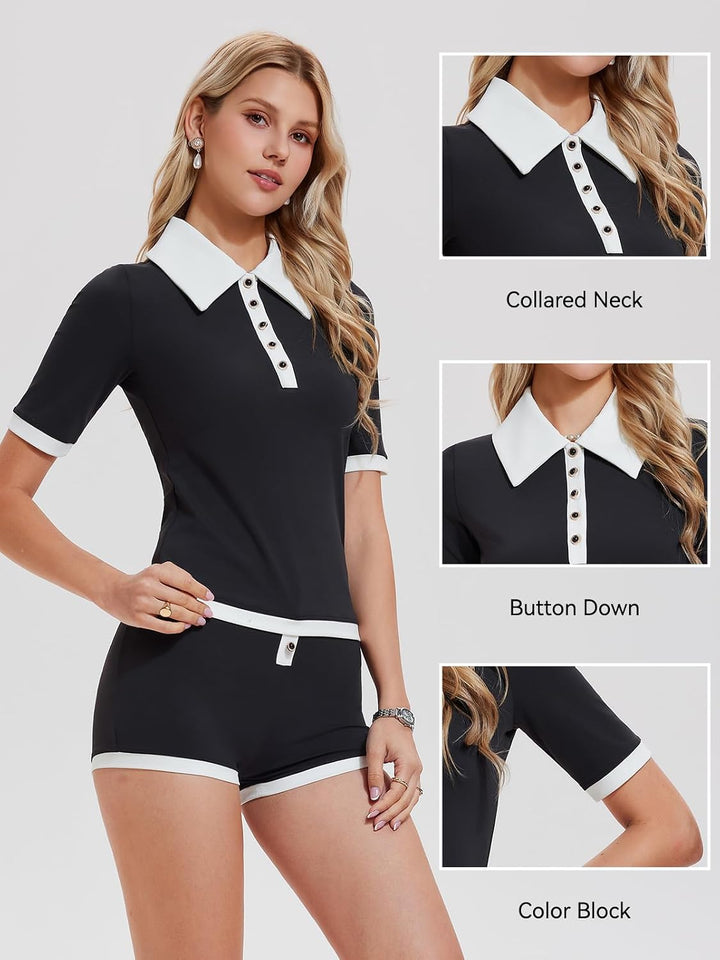 Airfree Short Sets Women 2 Piece Outfits Summer Golf Polo High Waisted Shorts Two Piece Matching Workout Sets Tracksuits