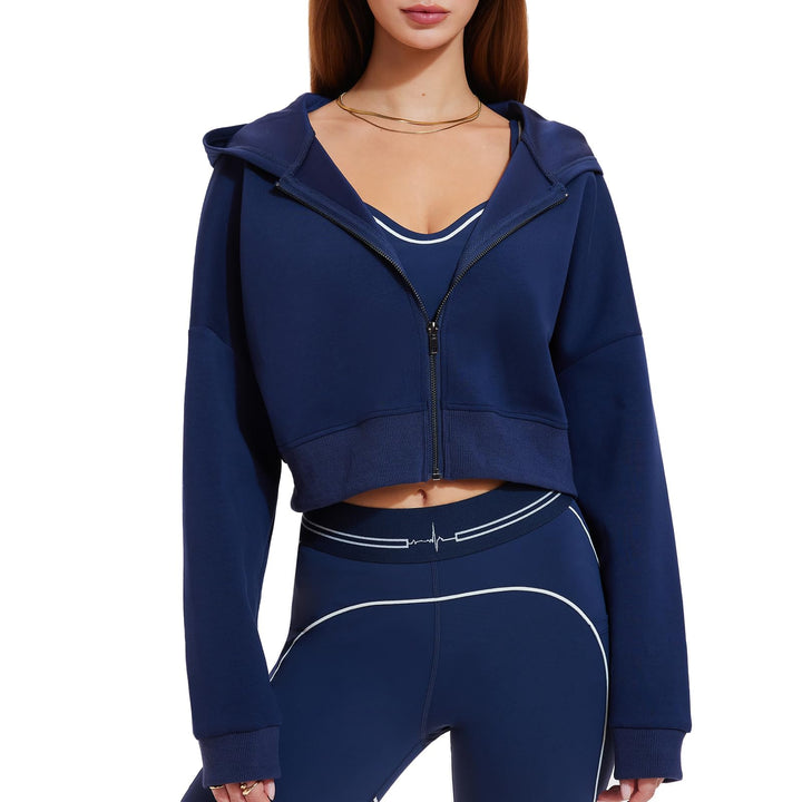 Airfree Womens Zip Up Hoodies Cropped Sweatshirt Workout Long Sleeve Jackets Hooded Y2K Casual Coat for Women