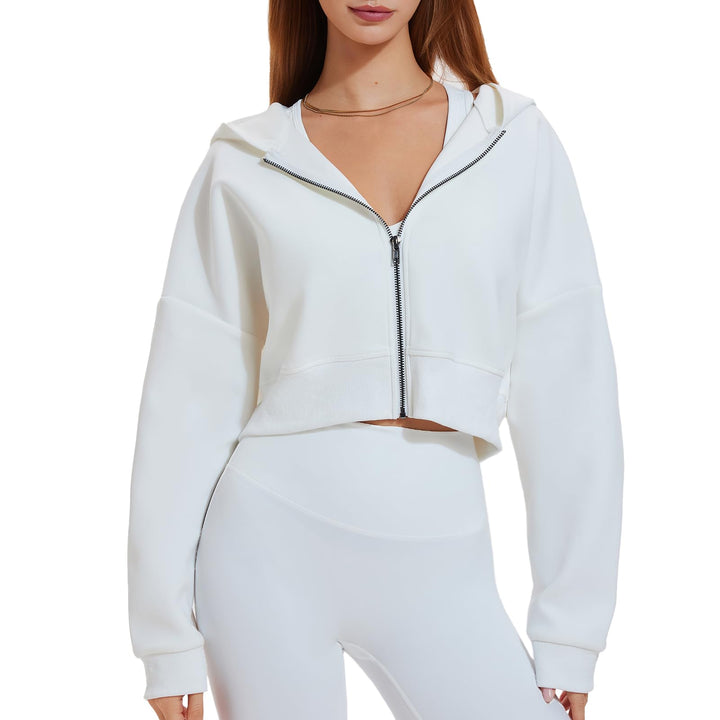 Airfree Womens Zip Up Hoodies Cropped Sweatshirt Workout Long Sleeve Jackets Hooded Y2K Casual Coat for Women
