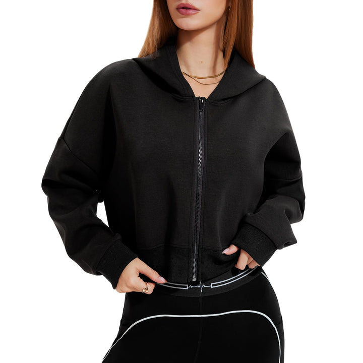 Airfree Womens Zip Up Hoodies Cropped Sweatshirt Workout Long Sleeve Jackets Hooded Y2K Casual Coat for Women